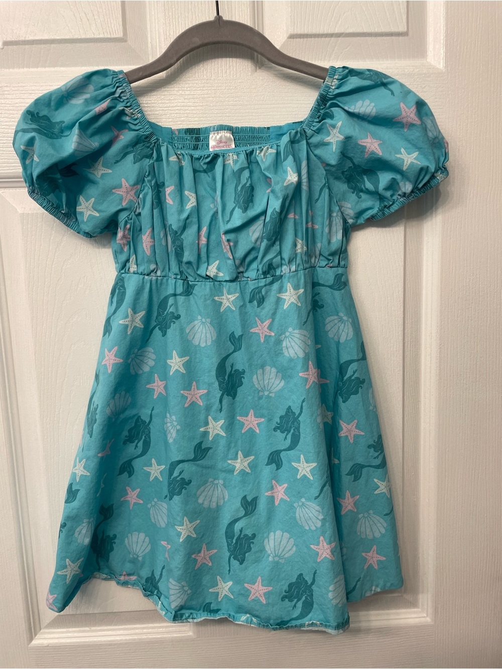 Disney Turquoise Little Mermaid & Shell Print Puff Sleeve Princess Dress